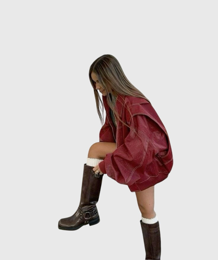 Elena | Elegantna oversized usnjena jakna