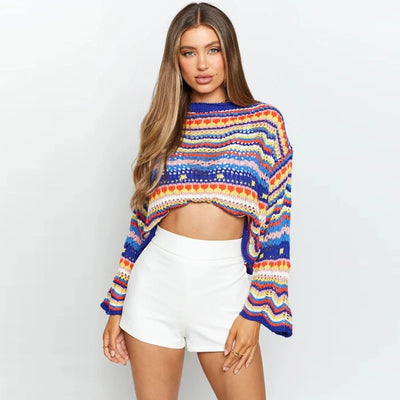 Elowen – kvačkan pulover s črtami